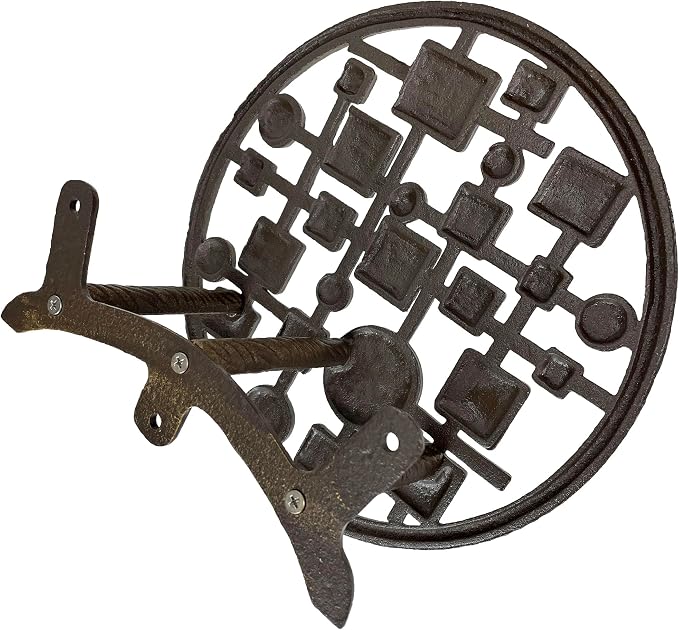 Zeckos Mid-Century Modern Cast Iron Circles & Squares Hose Holder – Bronze Finish, Wall-Mounted, Weather Resistant, Durable Outdoor Storage, 11.75 Inch Diameter