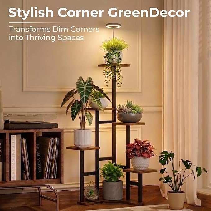 Plant Stand Indoor with Grow Lights, 6 Tiered Corner Plant Stands for Indoor Plants, Max Height: 43" Corner Shelf & Plant Shelf, Flower Display Holder, Corner Shelves for Living Room Gardening Warm Light Auto Timer 3H/9H/12H