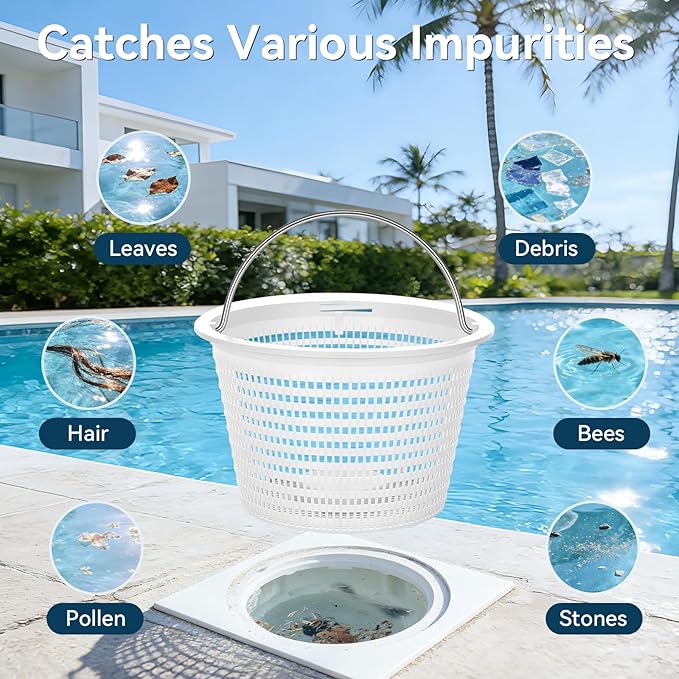 Pool Skimmer Basket for Inground Pools, Heavy-Duty with 316 Stainless Steel Handle & Built-in Weight, Compatible with Hayward SP1070/SP1070E Pool Basket and Pentair U-3 Skimmer Basket