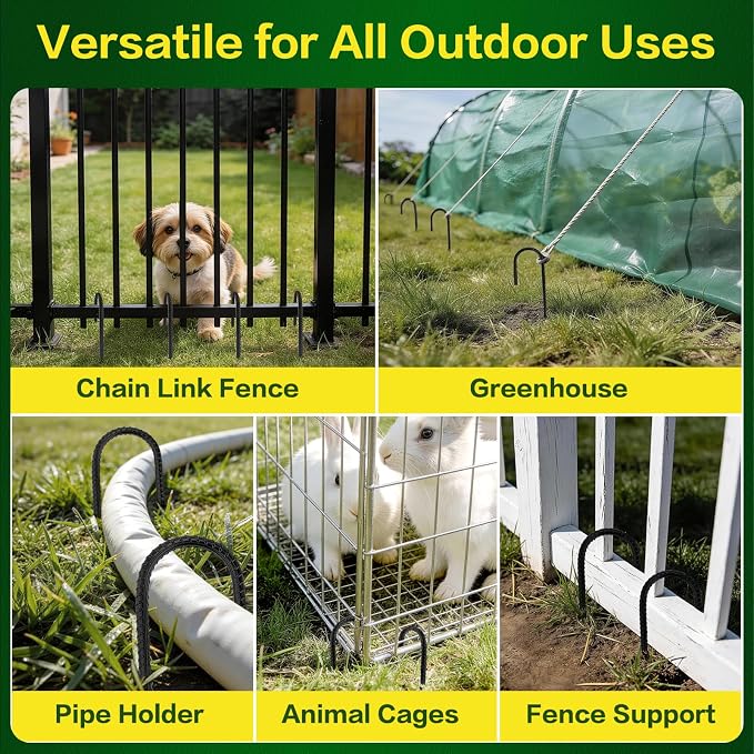 12" Trampoline Ground Wind Stakes Anchors High Wind Heavy Duty, 8 Pack U-Shaped Rebar Tent Stakes for Camping Tents, Soccer Goals,Fences, Swing, Landscape,Garden Decoration (U-8Pack)