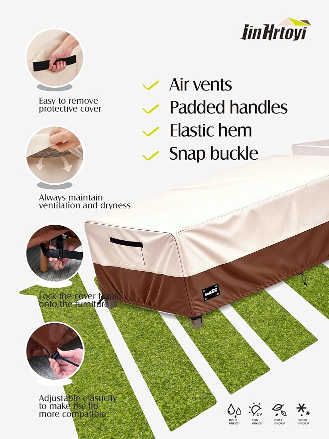 Patio Coffee Table Cover,48Wx28Dx16H Inches 100% Waterproof Heavy Duty Outdoor Rectangular Side Table Cover,Beige&Brown Modern Style Outdoor Furniture Covers