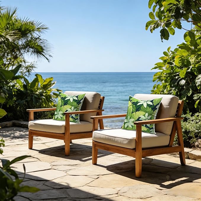 LVTXIII Outdoor Throw Pillows 20x20 Patio Waterproof Square Pillows with Piping Fade Resistant Accent Pillow for Spring Summer Garden Decoration, Set of 2, Jungle Leaves