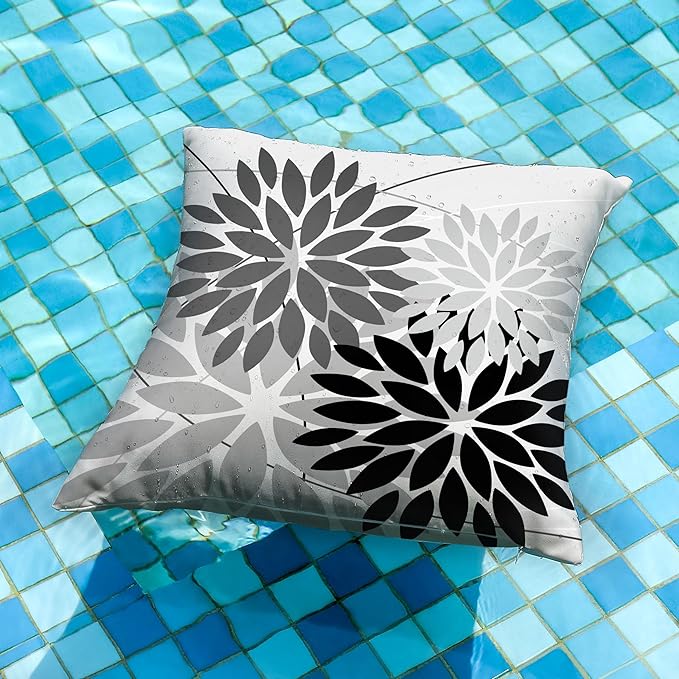 DFXSZ Outdoor Throw Pillow Covers 18x18 Inch Set of 2 Waterproof Spring Summer Geometric Elegant Black Grey Outdoor Pillow Covers for Patio Funiture Garden Couch 158X18
