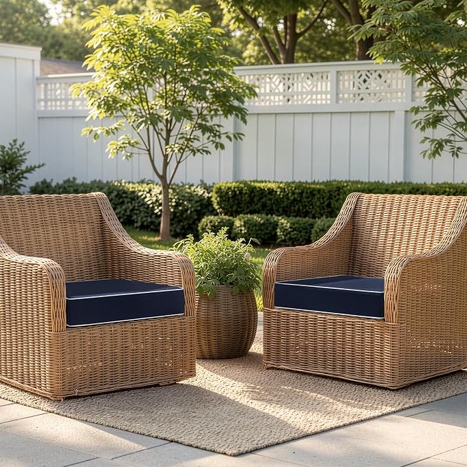 MIULEE Navy Outdoor Chair Cushions Set of 2, 18.5x16x3 Inch Waterproof Patio Seat Cushions for Outdoor Furniture Couch Sofa, 3 Year Color Fastness High Density Foam with Adjustable Ties