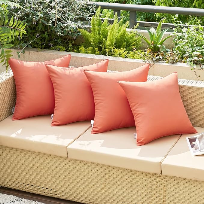 MIULEE Pack of 2 Decorative Outdoor Waterproof Pillow Covers Square Garden Cushion Sham Throw Pillowcase Summer Shell for Patio Tent Couch 16x16 Inch Coral Red