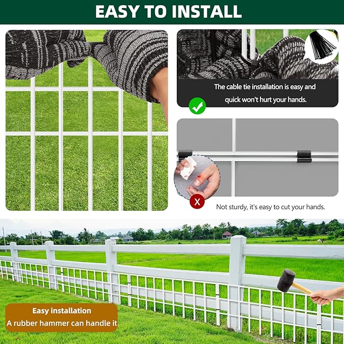 31ft(L) x 13in(H) Animal Barrier Fence, 22 Panels No Dig Garden Fence for Dog Rabbit, Rustproof Anti Digging Barrier, Garden Edging Border Ground Defense for Outdoor, Yard, Patio, White