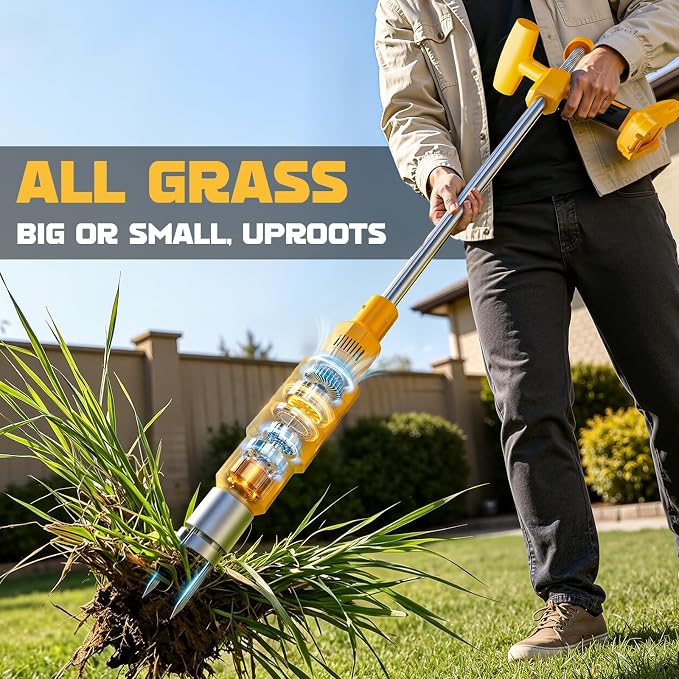 Ecarke Brushless Electric Weed Puller, Compatible with DeWalt 20V Battery, 40" Long Handle Stand Up Weeder with Spring Eject & 3-Claw Steel Head, Dandelion Lawn Garden Tool (Tool Only)