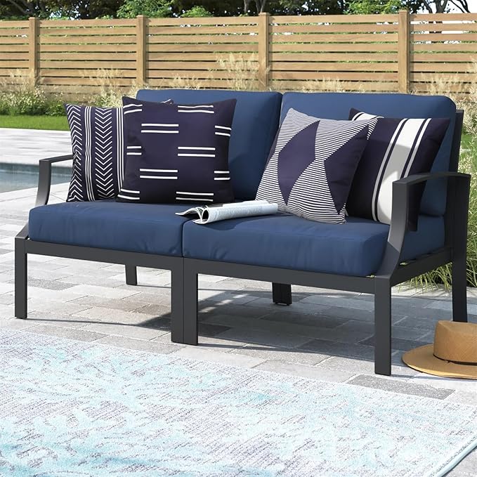 Adabana Outdoor Waterproof Pillow Covers 18x18 Inch Set of 4 Navy Blue Modern Geometric Throw Pillows Cover Decorative Boho Pillow Covers for Patio Garden Porch
