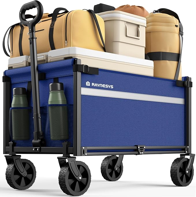 Wagons Carts Foldable, Collapsible Wagon Cart Foldable, 220LBS Heavy Duty Folding Wagon Carts with Wheels, Portable Utility Cart for Grocery Sports Garden Shopping Camping, Blue