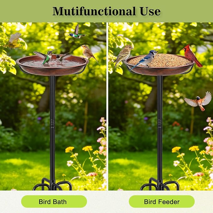 Gtongoko Metal Bird Bath for Outside Heavy Duty, 29 Inch Bird Feeder Birdbaths for Outdoors, Garden Bird Bath Bowl with 5-prongs Base