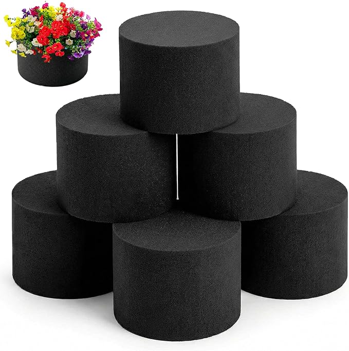 Reusable Floral Foam Round Blocks,Black Flower Foam Round for Artificial & Dried Flowers, Dry Floral Foams Styrofoam for Artificial Flowers (6Pack,3")