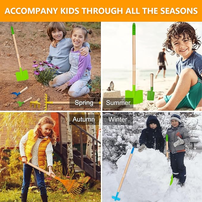 Toddler Gardening Tools, Kids Rake and Shovel Set for Digging Dirt, Children Broom for Outdoor Yard Garden Camping, Montessori Toys for Ages 3 4 5 6 7 8 Years Old (8PCS)