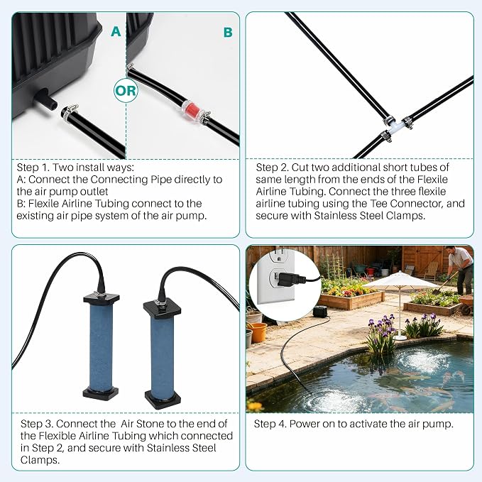 Biling Pond Aerator, Ultra Quiet 43dB 635GPH Pond Air Pump, IP55 Waterproof Septic Aerator for Outdoor Ponds, Koi Ponds, Water Gardens and Septic Tank