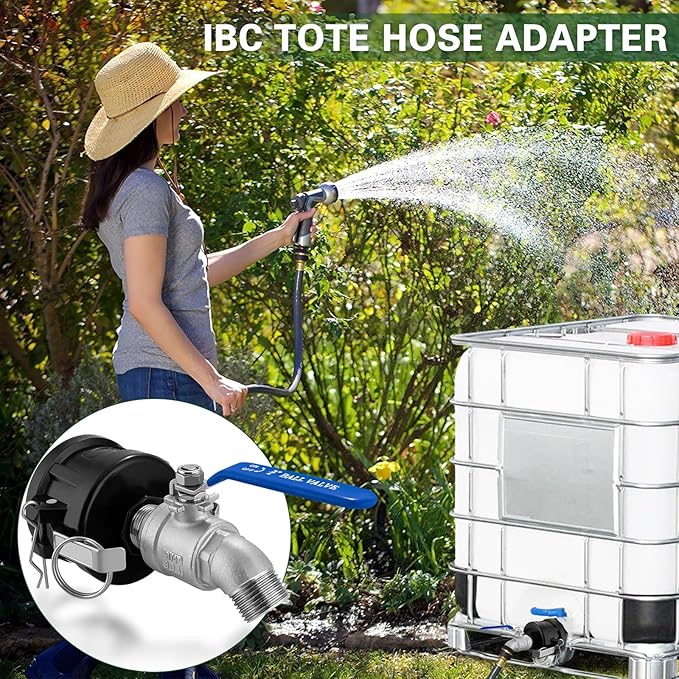IBC Tote Hose Adapter, 2" Cam Lock for 275-330 Gallon IBC Tote Tank with 2packs Groove Fittings, IBC Tote Garden Hose Adapter with 304 Stainless Steel Hose Faucet (3/4'' Male Inlet ×3/4" Male)