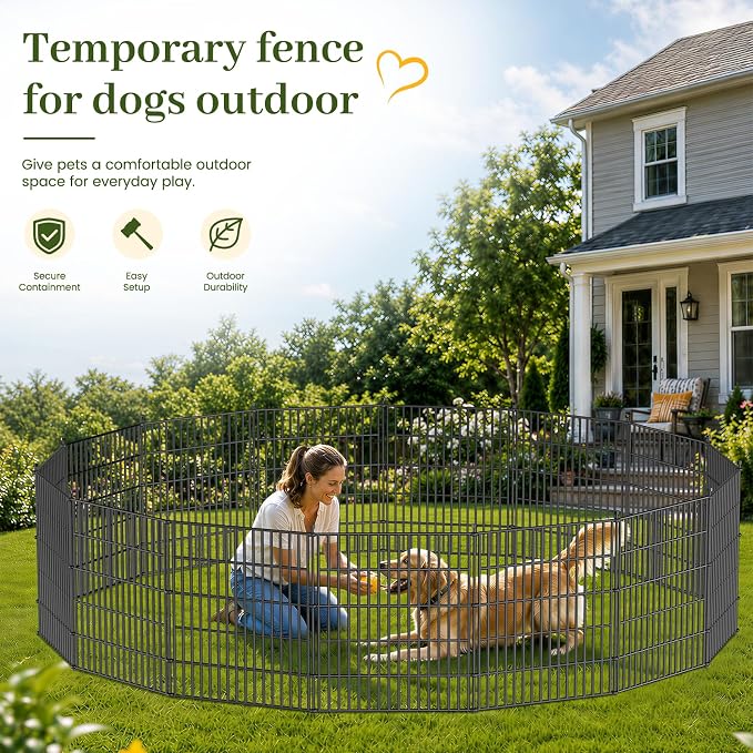 5 Panels No Dig Decorative Outdoor Garden Fence with Gate for Yard, 32 in(H) X 11.8 ft(L) Animal Barrier Fencing Rustproof Metal Wire Panel Border for Dog, Rabbits, and Patio Temporary Ground Stakes
