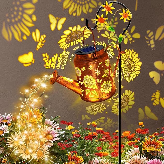 Solar Lanterns Outdoor Waterproof, Gift for Mom Grandma Women Wife Daughter Mother's Day, Sunflower Watering Can Lights with Shepherd Hook, Hanging Lanterns Solar Path Lights, Yard Patio Garden Decor