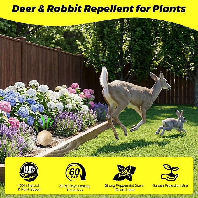 Deer & Rabbit Repellent Balls- Outdoor Animal Deterrent for Garden, Yard, Trees & Plants | Natural, Long-Lasting | Safe for Pets, Kids, Flowers & Vegetables (18PCS)