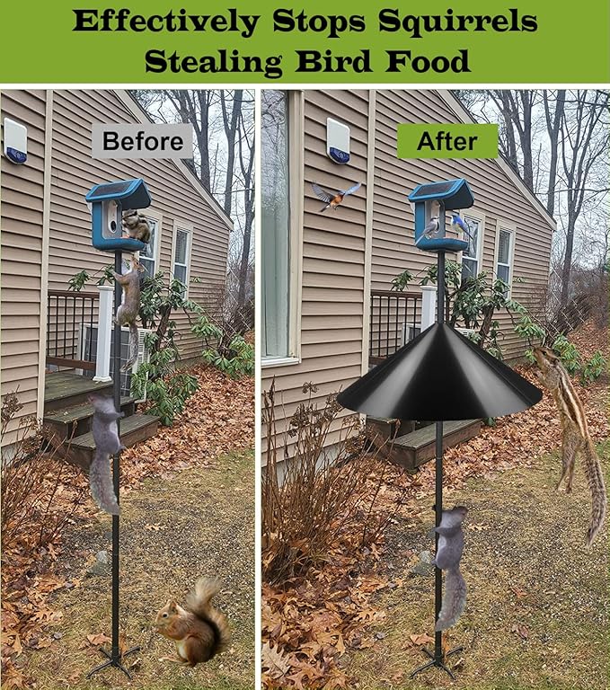 19 Inch Wide Squirrel Baffle for Bird Feeder Pole, Outside Pole Mount Stopper & Bird House Guard for Outdoor Shepherd’s Hook, Black, 1 Pack