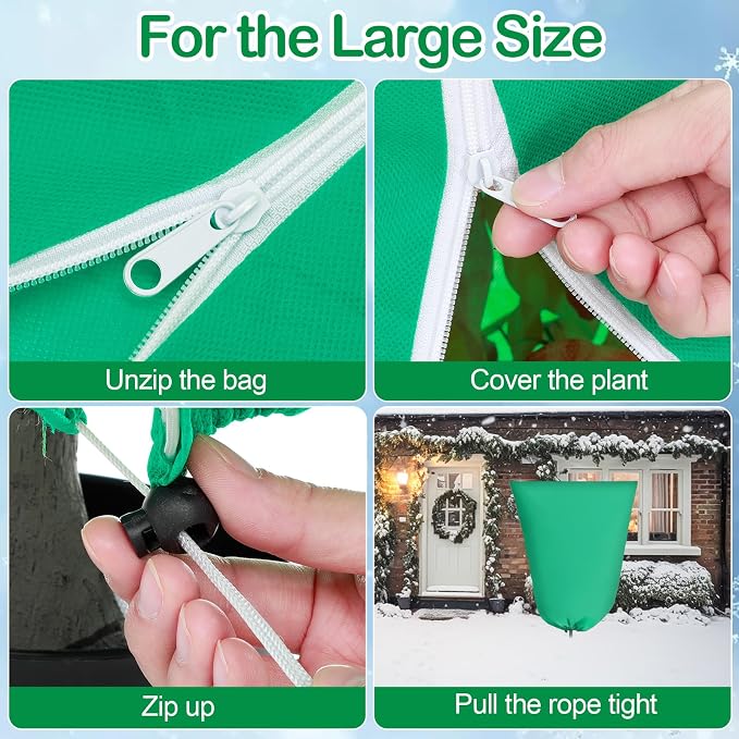 12 Pack Winter Plant Covers Freeze Protection 2 Size 47" x 32" and 24" x 32" Winter Frost Cloths Blankets with Zipper Drawstring Tree Covers for Outdoor Plants Shrubs Potted Trees