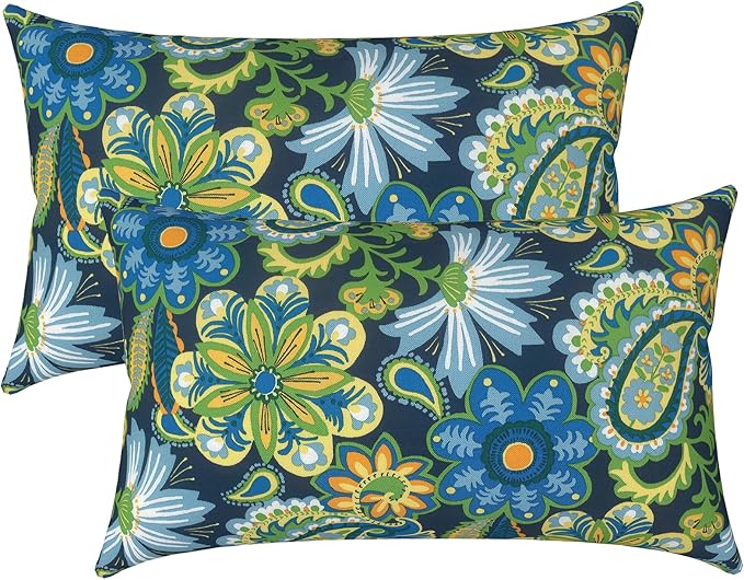 LVTXIII Set of 2 Patio Lumbar Pillows, 12" x 20" Fade Resistant Outdoor Lumbar Pillow with Inners, Fluffy Decorative Garden Lumbar Cushions for Home Patio Coach Sofa Use, Flower Child