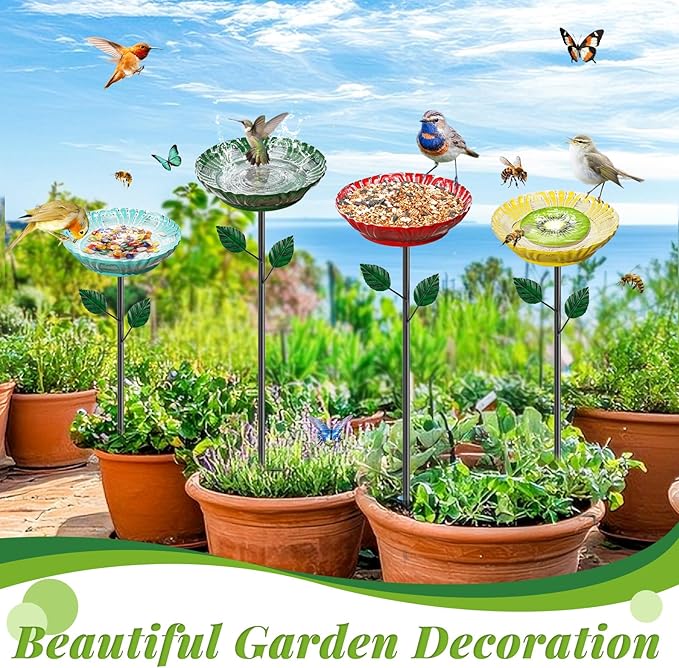 Metal Bird Bath for Outside, 2-in-1 Hummingbird Bird Bath & Bird Feeder, Metal Birdbath Bowl, Outdoor Bird Bath Decor for Garden Yard Lawn Backyard Patio (4PCS Herbacin)