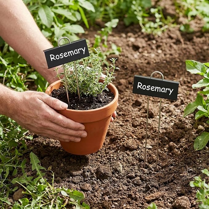 Greaner 30 Packs Black Plant Tags, Label Area 2.6''X 1.2'', 10.6'' Height Reusable Plant Identification Stakes with Permanent Marker, Garden Markers for Plants Outdoor