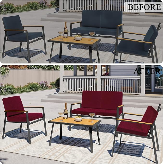 HEBE Stretch Patio Cushion Covers Set 8pcs,Waterproof Outdoor Couch Covers Replacement,Washable Reusable Seat Cushion Slipcovers for Patio Furniture Protector,Chair Cushion Cover