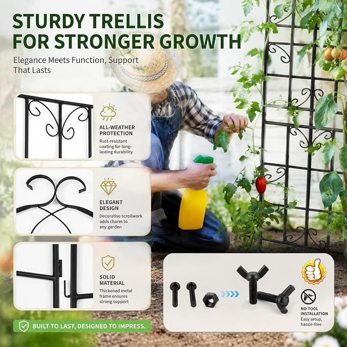 2 Pack 71x20in Garden Trellises, Butterfly Black Metal Coated Rustproof Trellis for Climbing Plants Outdoor, Roses, Vegetables, Vines, Cucumbers