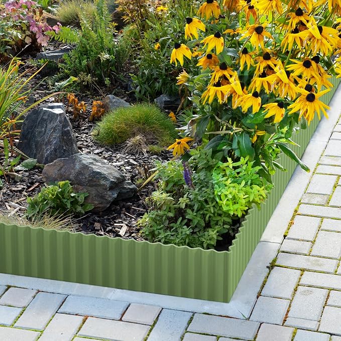 LAVEVE Corrugated Metal Garden Edging 6" x 20ft, Landscape Edging Border for Lawn, Flower Bed, Garden Fence, Paver Edging (Mint Green)