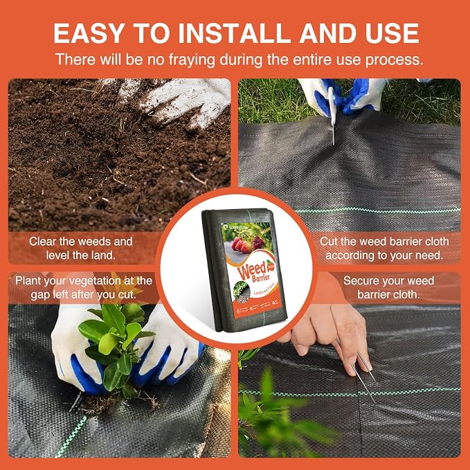3ftx100ft Weed Barrier Landscape Fabric Heavy Duty,Premium 3.2oz Gardening Weed Control Mat,Ground Cover for Gardening,Farming with 20 U-Shaped Securing Pegs