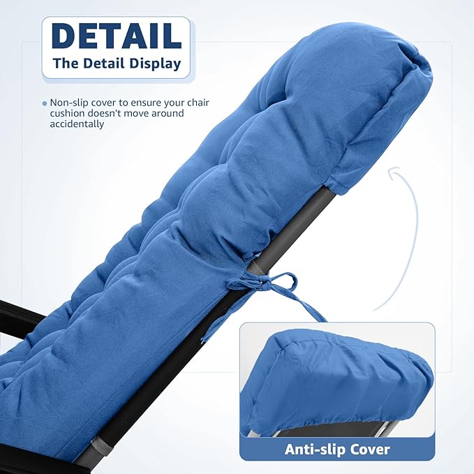 Patio Lounge Chair Cushion, Waterproof Zero Gravity Chair Cushions with Ties, 66x21x4 Inches Chaise Lounge Chair Cushion for Outdoor Indoor Furniture, Royal Blue (Only Cushion)