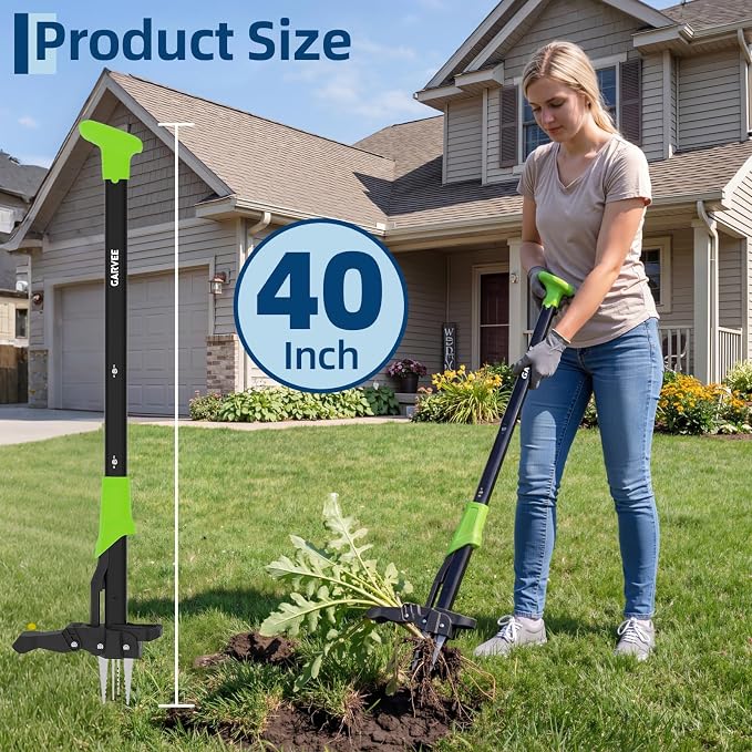 PeakPursuit Stand Up Weed Puller - 40" Heavy Duty Standing Weeder Tool with 4 Cast Iron Claws & Easy Eject, Deep Root Weed Removal Tool for Lawn Care, Back Saving Garden Gifts for Seniors
