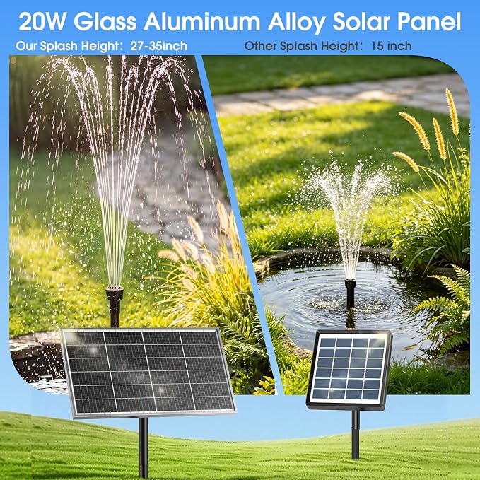 AMZtime 20W Solar Fountain Pump, Solar Water Pump with Lights Built-in 4000mAh Battery, 2026 New DIY Solar Water Fountain for Bird Bath, Pool, Pond, Garden, Fish Pond, Small Waterfall