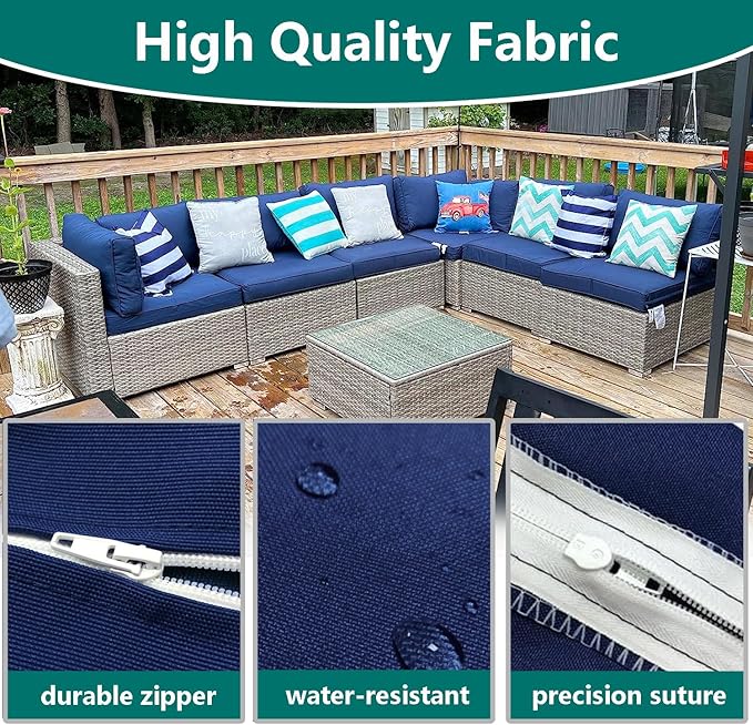 FLYMEI Patio Cushion Covers 22x22x3 Waterproof Outdoor Cushion Cover Replacement 2Packs Outdoor Seat Cushion Slipcover for Rattan Chair Sofa, Navy Blue