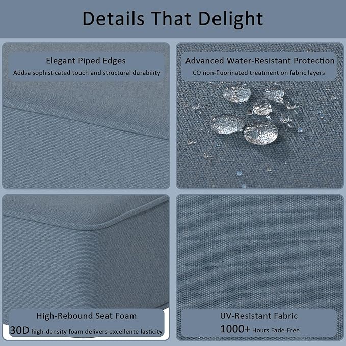 COZYVIDA Outdoor Deep Seat Cushion Set of 2, 22"x24" Seat & 23"x19" Back, C0 Water-Resistant Breathable Fabric, UV-Resistant 1000+ Hrs, 30D Foam with Recycled Fiber Fill,Light Blue