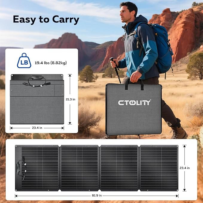 200W Portable Solar Panel for Power Station, Ultra Light Foldable ETFE Solar Panel Kit, 24% High Efficiency, IP68 Waterproof, Solar Charger for Outdoor Camping RV Home Backup Power, Off-Grid