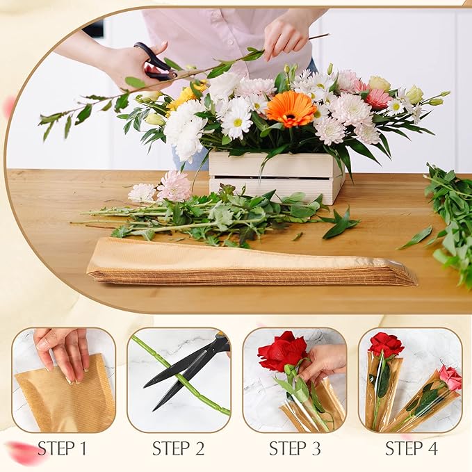 Sabary 100 Pcs Flower Bouquet Wrapping Paper Flower Rose Sleeves Bulk Floral Bags for Valentine Bridal Shower Wedding Anniversary Birthday Mother's Day(15.8" x 4.7")