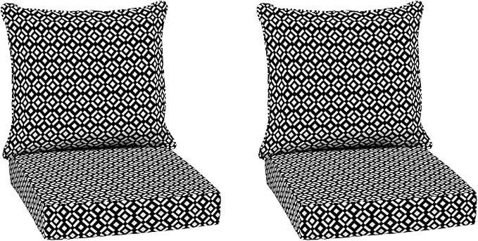 Arden Outdoor Deep Seat Cushion Set (2-Pack), 24 in x 24 in, Weather-Proof, Rain-Proof, Fade Resistant Patio Cushion for Chair, Sofa, and Couch Black Demi Tile