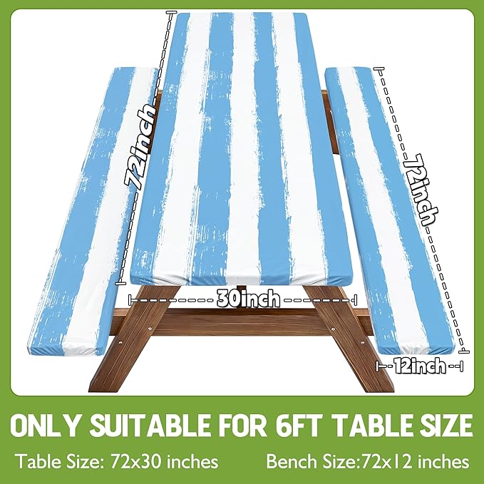 Picnic Table Cover with Bench Covers Camping Essentials Waterproof Windproof Patio Outdoor Tablecloth with Storage Bag, Fitted Rectangle Tables and Seats Tablecover for Rv Owner Camper 72in