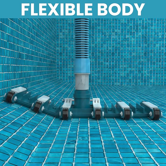 POOLWHALE 19" Heavy Duty Flexible Pool Vacuum Head with Wheels, Extra-Wide, Swivel Direction-Control Aluminum Handle for Swimming Pools - Faster Cleaning, Easier Debris Removal