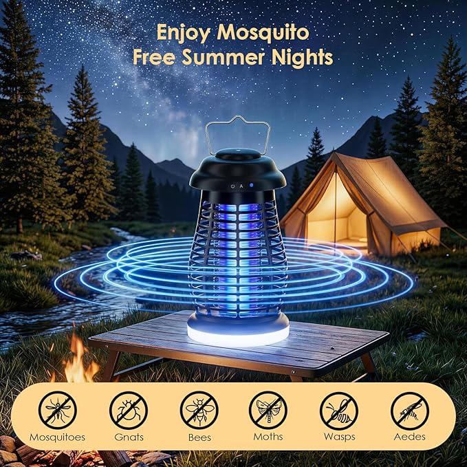 Bug Zapper Outdoor & Indoor,Cordless Portable Mosquito Zapper with Automatic Mode,4200V High Powered Mosquito Repellent,Electric Fly Zapper for Camping,Outside,Patio,Backyard,Garden