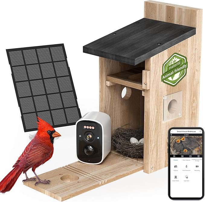 Bird House with Camera, 4MP HD Bird Houses for Outside, 2.4G WiFi & App Notify Bird Nesting & Hatching in Real Time, Auto Capture Bird Videos & Motion Detection Night Vision IP65 Waterproof