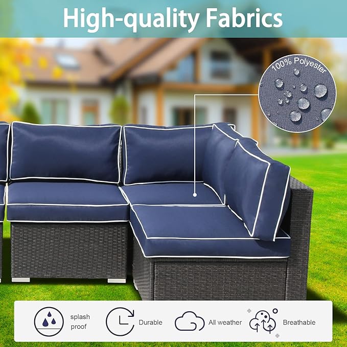 14Pcs Patio Cushion Covers Replacement Splashproof UV-Resistant Inelastic Covers with Zippers, Max Compatible 25.6x25.6x4inch Patio Cushion, for 7 Pcs Outdoor Patio Furniture Sets