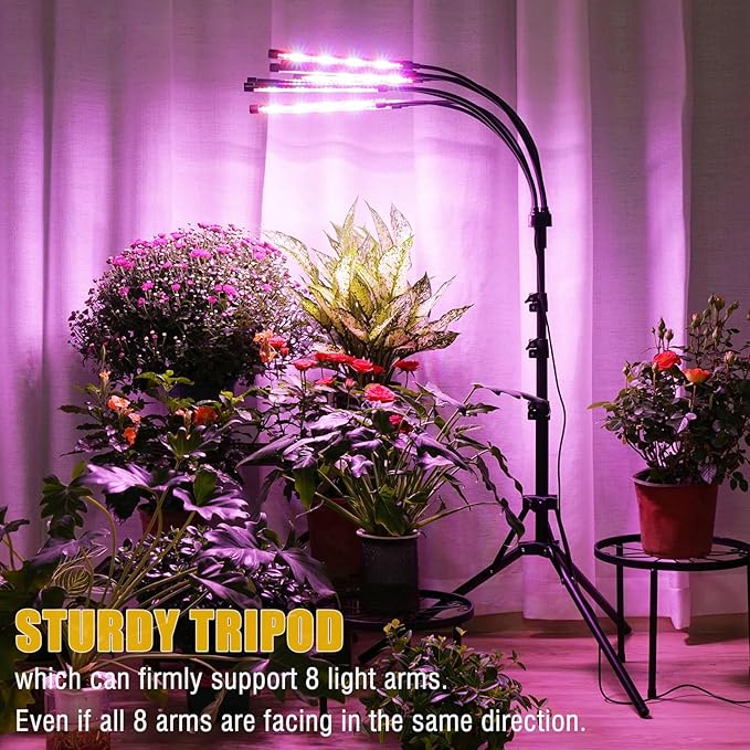 Grow Lights for Indoor Plants [ 8 in1 ] 400 LEDs, Full Spectrum Plant Lights for Indoor Growing with Tripod Stand, Auto On/Off Timing 4/8/12H, Plant Grow Lights Indoor.