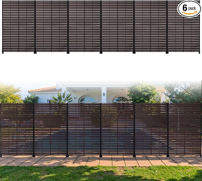 Privacy Screen Outdoor 72" Hx47 W Freestanding Privacy Panel with Stand, HDPE Decorative Privacy Fence with Sandblasting Louver Pattern, Patio Divider Screen, Privacy Screens for Outside