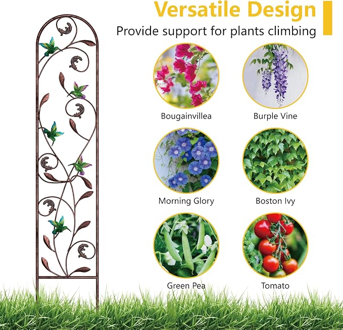 aboxoo Set of 4 Packs Hummingbird Metal Garden Trellis for Climbing Plants,Outdoor Decorative Flowers Arch Fence Trellis for Outdoor Patio,Garden,Yard,Backyard,Wall Brackets,60'' H x 11'' W