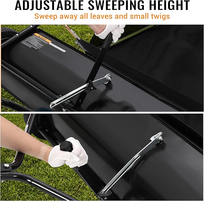Tow Behind Lawn Sweeper, 50" Pull Behind Collector – Large Capacity Leaf & Grass Collector with Adjustable Height, Dumping Rope Design for Debris and Lawn Clippings