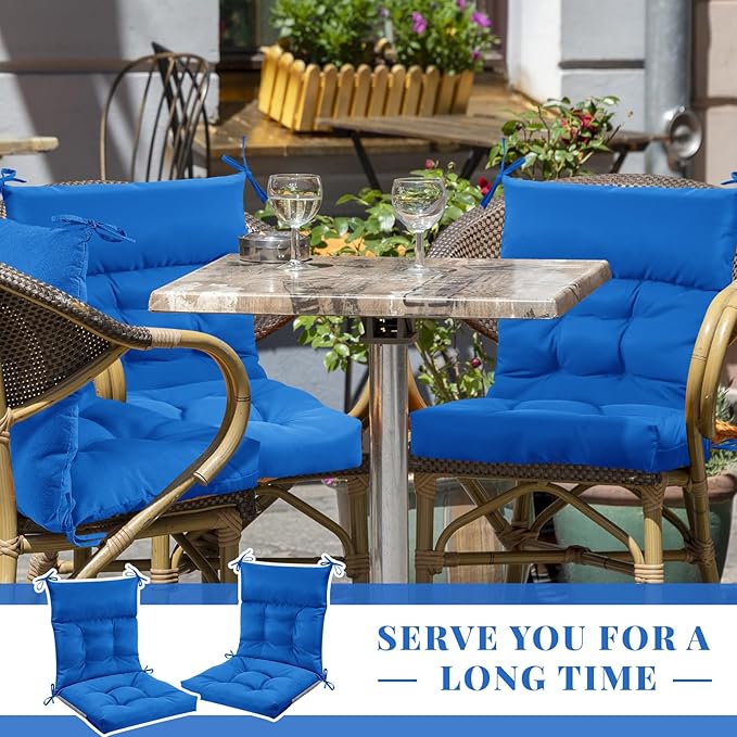 Sintuff 2 Pcs 44 x 21 x 4 Patio Chair Cushions Outdoor Chair Cushion Seat/Back Tufted Pillow with Ties Water Resistant Replacement Indoor Patio Furniture Outdoor Furniture (Solid Color,Blue)