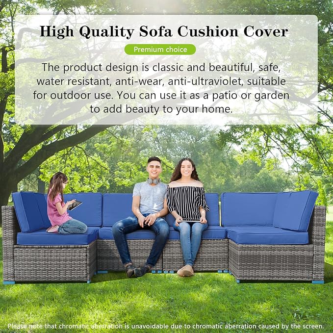 14Pieces Patio Cushion Covers Replacement Outdoor Couch Cushions Covers Splashproof Sofa Slipcovers Set with Zippers,Patio Furniture Protector Cover Only(Blue,25×25×3.15 inches)