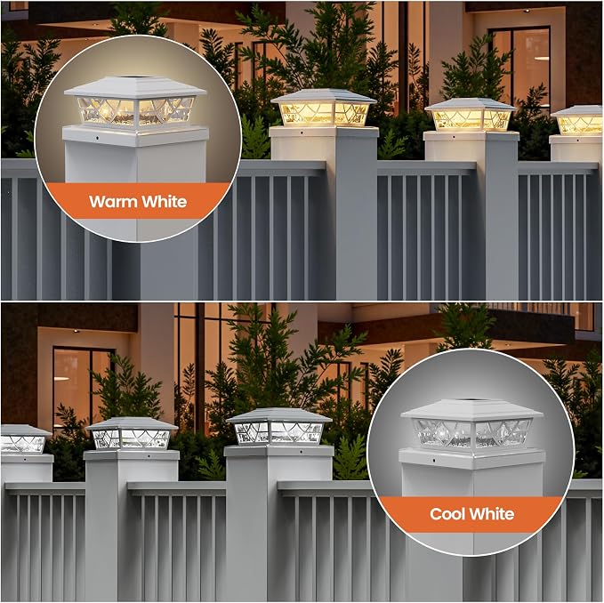 APONUO Solar Post Cap Lights 12 Pack for 4x4 5x5 6x6 Wood Vinyl Fences - Post Lights Solar Powered, IP64 Waterproof, Auto On/Off, for Deck Patio Yard (Warm & Cool White)